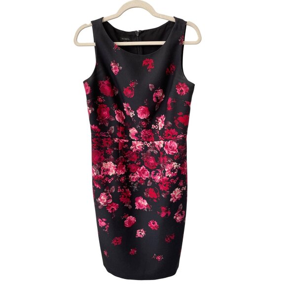 Talbots Sheath Dress Size 10 Black Pink Sleeveless Cocktail Floral Rose Print - Picture 1 of 6